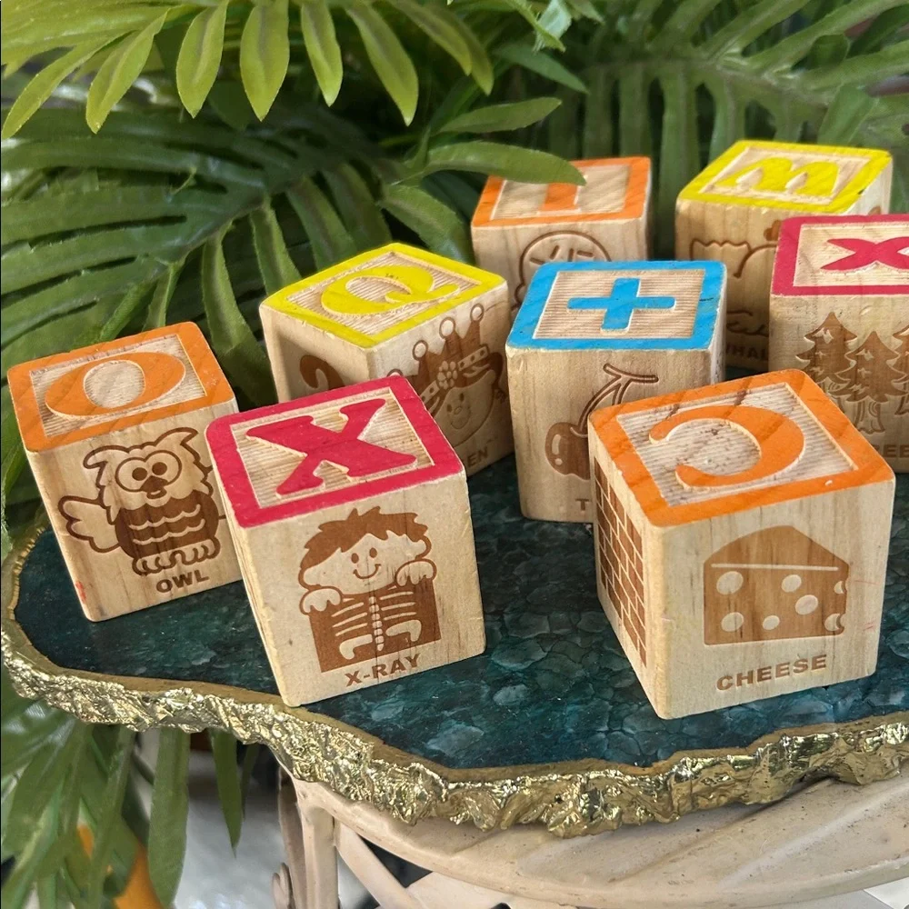 Vintage Wooden Alphabet Building Blocks